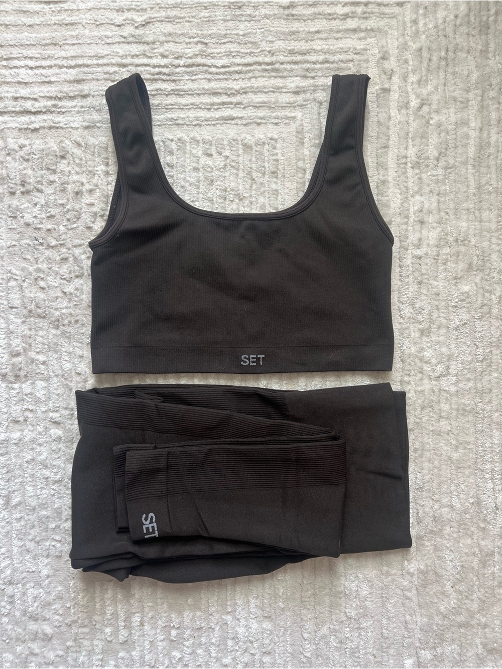 SET Active Sculpt Flex Brown Ribbed Scoop Bra & Legging Set Size M